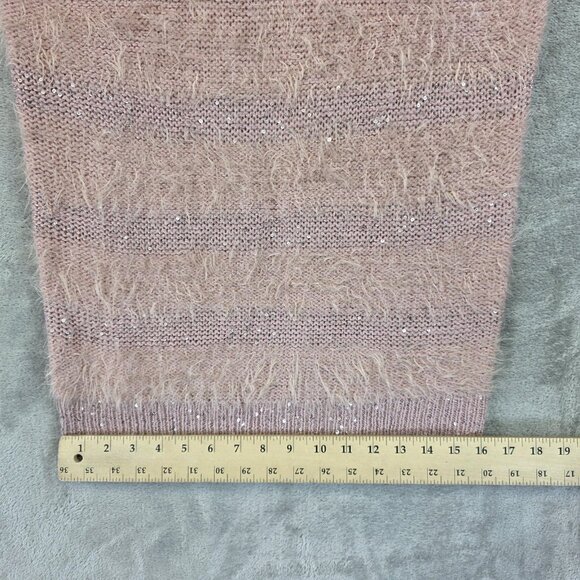 bebe Sweater Womens Small Misty Rose Eyelash Knit Sequined Longline Pullover - Picture 7 of 11